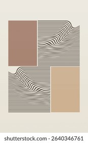Boho Minimalist Abstract Wave Line Art. Abstract Bauhaus Wall Art Decor