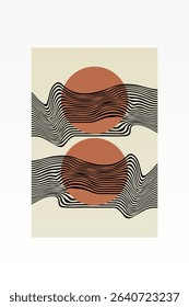 Boho Minimalist Abstract Wave Line Art. Abstract Bauhaus Wall Art Decor