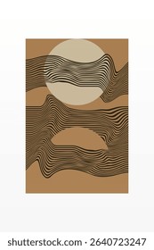 Boho Minimalist Abstract Wave Line Art. Abstract Bauhaus Wall Art Decor