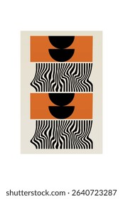 Boho Minimalist Abstract Wave Line Art. Abstract Bauhaus Wall Art Decor
