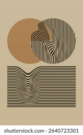Boho Minimalist Abstract Wave Line Art. Abstract Bauhaus Wall Art Decor