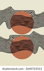 Boho Minimalist Abstract Wave Line Art. Abstract Bauhaus Wall Art Decor