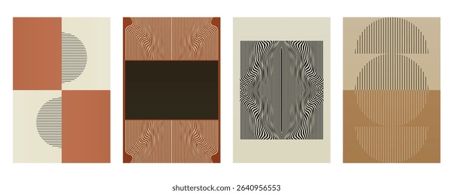 Boho Minimalist Abstract Wave Line Wall Art in Earth tone color. Abstract Bauhaus Wall Art Decor