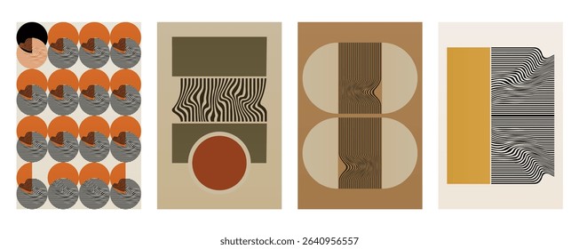 Boho Minimalist Abstract Wave Line Wall Art in Earth tone color. Abstract Bauhaus Wall Art Decor