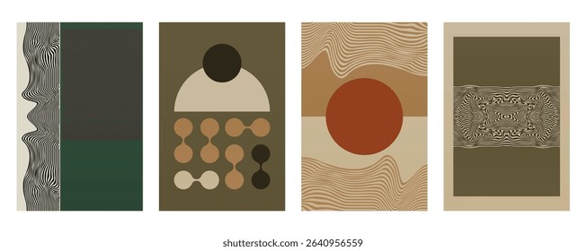 Boho Minimalist Abstract Wave Line Wall Art in Earth tone color. Abstract Bauhaus Wall Art Decor