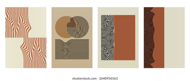 Boho Minimalist Abstract Wave Line Wall Art in Earth tone color. Abstract Bauhaus Wall Art Decor