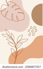 Boho minimalist hand draw Abstract art background. Modern aesthetic illustrations. Bohemian style Collection of contemporary design for wall art, decoration, postcard, poster, brochure.