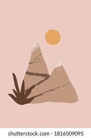 Boho minimalist postcard with elements of nature in pastel neutral colors.