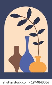 Boho minimalist vase pattern background. Modern design for t shirt print, nursery wall decor, shop label or flyer, summer card etc. Vector cartoon illustration