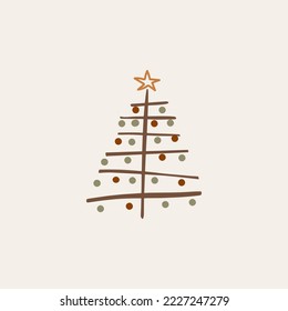 Boho minimalist vector and drawn simple christmas trees isolated on a light background