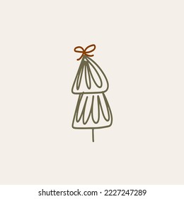 Boho minimalist vector and drawn simple christmas trees isolated on a light background