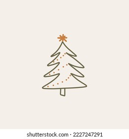 Boho minimalist vector and drawn simple christmas trees isolated on a light background