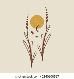 Boho minimalistic tiny lavender branch logo or label vector illustration