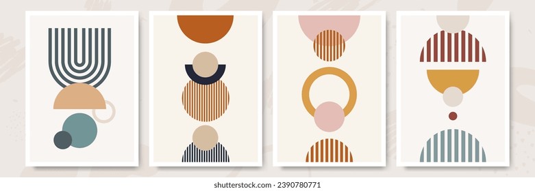 Boho modern minimalist abstract line art print with geometric shape
