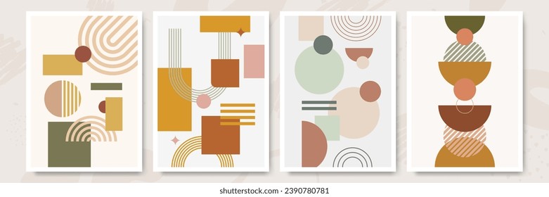 Boho modern minimalist abstract line art print with geometric shape
