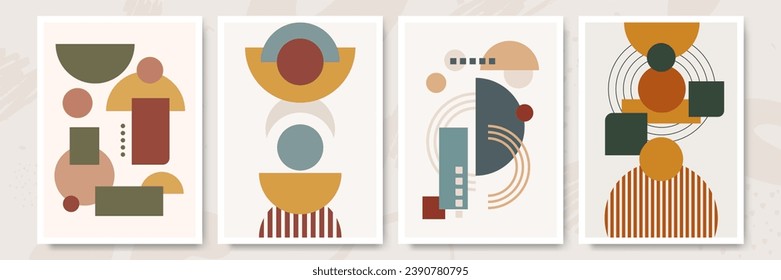 Boho modern minimalist abstract line art print with geometric shape
