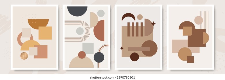 Boho modern minimalist abstract line art print with geometric shape