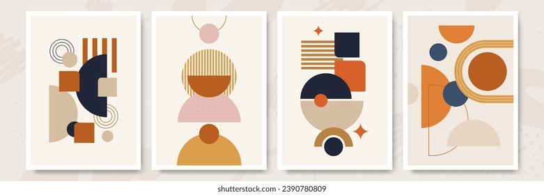 Impresión de arte de línea abstracta minimalista moderno Boho con forma geométrica