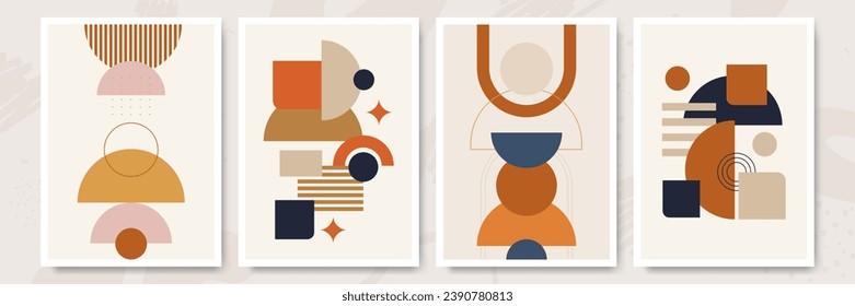 Boho modern minimalist abstract line art print with geometric shape