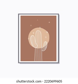 Boho moderne minimalistische lineare Kaktus Vollmond-Wand-Poster