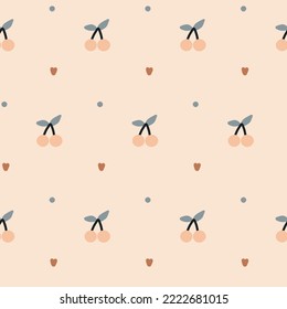 El patrón minimalista moderno del Boho los corazones del cerezo recién nacido. Papel pintado en tonos pastel de Baby Shower Scandinavian. Diseño textil para niños. Papel de fondo neutro vectorial plano bohemio