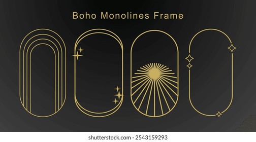  Boho Monoline Frame Collection EPS Vetor para desenhos minimalistas modernos, perfeito para branding, convites e elementos decorativos no Shutterstock