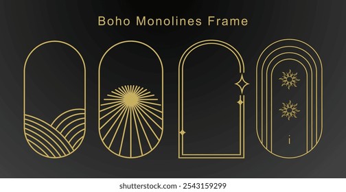  Boho Monoline Frame Collection EPS Vector for Modern Minimalist Designs, Perfect for Branding, Invitations, and Decorative Elements on Shutterstock