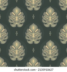 Boho Monstera Leaves Tropical Vintage Wallpaper Seamless Ornament