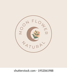 Plantilla de Ilustración de Icono del Vector del logotipo floral Boho Moon 