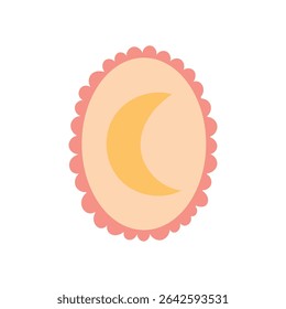 Boho luna dentro oval rosa festoneado insignia ilustración para la decoración  
