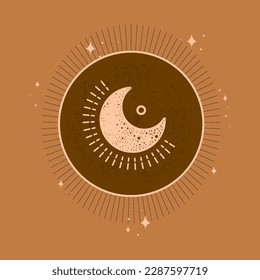 Boho Moon. Magic and Mystical Logo With Sun And Moon