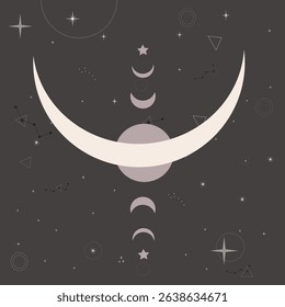 Boho Moon Phases and Celestial Art – Mystical Cosmic Night Sky Design