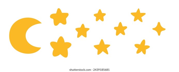 Boho moon and stars. Set of children elements in boho style for baby shower, party, poster, nursery decor. Vector stock illustration