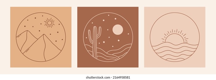 Boho mystic doodle esoteric set. Magic line art poster with moon, hand, flower. Bohemian modern vector illustration