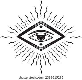 boho mystic vintage eye hand drawn vector illustration