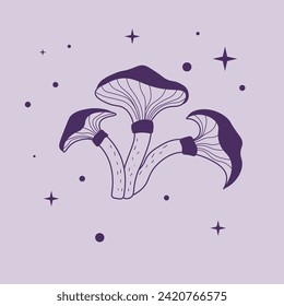 Boho mystical mushrooms, witchy esoteric objects and magical plants. Psychoactive substance that induce altered perceptions and sense of interconnectedness. Witchcraft items. Vector in flat style