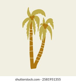 Boho Naif Palm Tree Single. Bohemian Tropic Leaf Plant. Handdrawn Vector Illustration