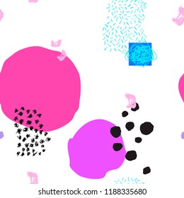 Boho neon seamless pattern with ink brush ornaments. Geometric texture. Abstract background. Creative card, poster, paper