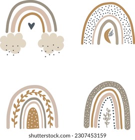 Barcos de arcos neutros Boho, ilustración vectorial para diseño, impresión, patrón aislado en fondo blanco