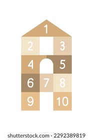 Boho Números de construcción de bloques de niños. Cartel de números educativos vectores para niños.