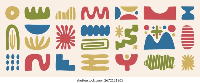 Boho organic shapes and flowing forms in muted earthy palette. Hand drawn. Vector illustration.