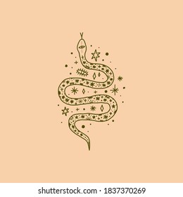 Boho Ornate Snake, Ornate Space Animal Line Art