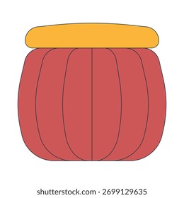 Objeto de desenho 2D Boho ottoman. Bolo redondo com tampo de almofada. Sala de estar, apoio para os pés do quarto. Assentos extras. Pequena mobília isolada elemento plano vetor clip art no branco. Ilustração pontual