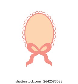 Boho oval label frame with pink ribbon and scalloped edge  