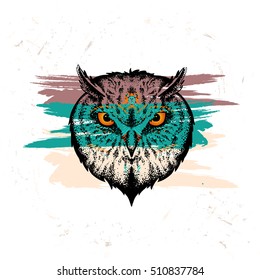 boho owl in the style of tattoo  