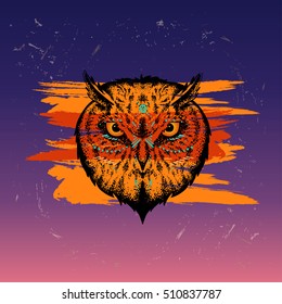 boho owl in the style of tattoo   