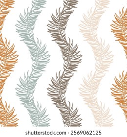 Boho Palm Leaves Stripes Vector Seamless Pattern