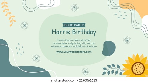 Boho Party Post Template Hand Drawn Cartoon Flat Illustration