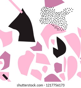 Boho pastel minimal seamless pattern with ink brush ornaments. Geometric texture. Abstract romantic Scandinavian background. Creative card, poster, paper