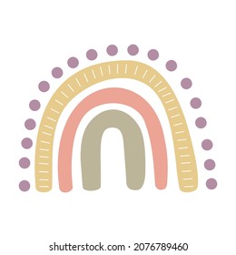 Boho pastel rainbow with circles, stripes. Vector illustration. Isolated on white background. Print for playroom and bedrooms.
